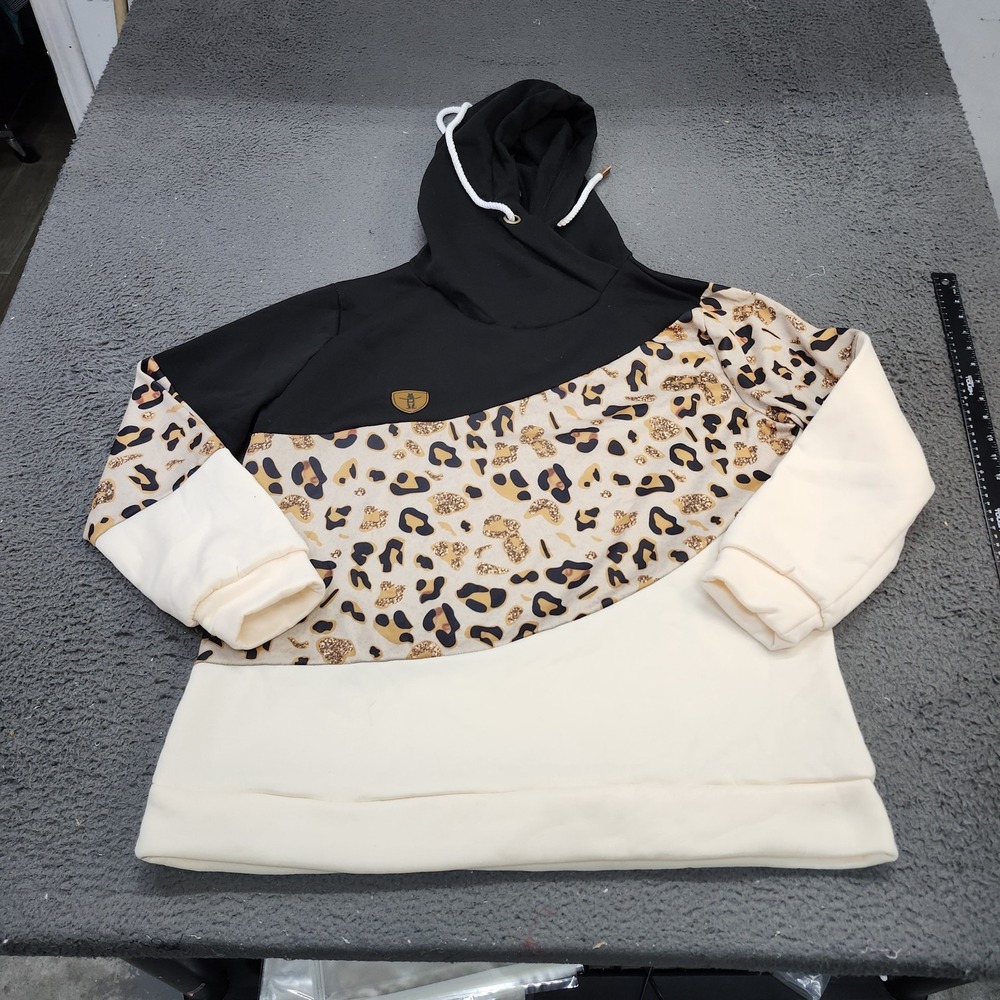 Branded Royalty Hoodie Womens XL Multicolor Leopard Rodeo Pullover Fleece Print